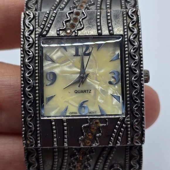 Vintage Avon Cuff Bracelet Watch Quartz Gun Metal Steampunk - Picture 6 of 12